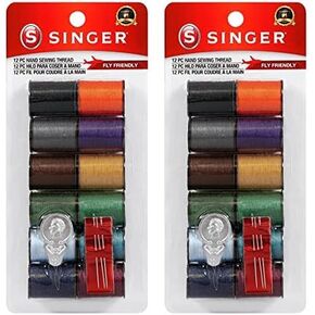 SINGER 60641 Polyester Hand Sewing Thread, Assorted Colors, 12 Small Spools, Dark (Pack of 2)