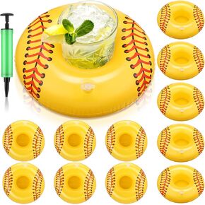 ShinyRelief 12 Pieces Inflatable Softball Drink Floats Reusable Pool Drink Holder Set Inflatable Float Cup Coasters for Pool Party Hot Tubs Lakes Oceans for Women Men Adults Summer Pool