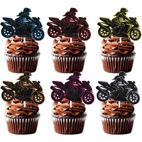 18pcs Glitter Race Motorcycle Girls Dessert Cupcake Topper Rider Racing Sport Let’s Crazy Theme Decor Supplies Women Lady Happy Birthday Party Decorations