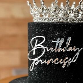 Silver Birthday Princess Cake Side Decoration, Acrylic Happpy Birthday Princess Cake Topper for Baby Girls Party,Daughter's Birthday Cake Decoration