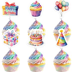 24pcs ملونة عيد ميلاد سعيد كب كيك أعلى القبعات للفتيان الفتيات ، عيد ميلاد ملون كب كيك يختار ديكورات لاستلواحات عيد ميلاد استحمام الطفل لوازم حفلة عيد ميلاد الطفل