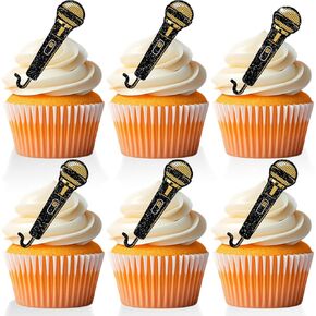 18 PCS Microphone Cupcake Toppers for Kids Adults Music Notes Mic Cake Decor Music Musis
