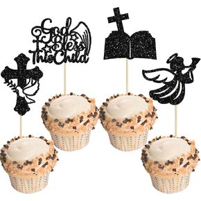 24pcs Gold Glitter Plitter Cupcake Topcake Post God Biss
