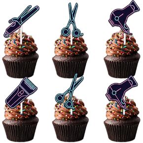18pcs Blue Glitter Hair Cutting Tool Dessert Cupcake Topper Pick for Fashion Beauty Theme Decor Supplies Men Women Hairstylist Happy Birthday Baby Shower Party Decoration