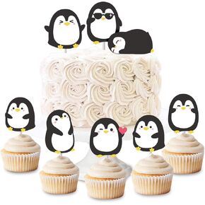 Penguin Cupcake Toppers Picks for Birthday Party Baby Shower Supplies 24 Pack