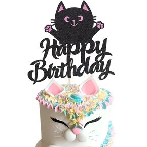 24pcs Cat Cupcake Toppers Hitten & Meow Cupcake Picks - Cat Lover Hitten theme Baby Shower Kids Birthday Party Party Cake Decorations - Black Glitter