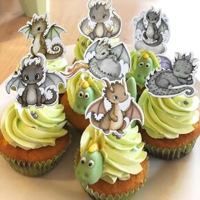 24 PCS Dragon Party Cupcake Toppers Dragon Dragon Party Party Decoration Fantasy Dragon Cake Decorations for Flying Dragon Baby Shower Supplies