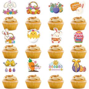 24PCS Easter Cupcake Toppers, Easter Eggs Bunny Cake Topper Picks Food Decorations for Easter Birthday Party Favor Decor Supplies