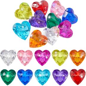 10Pcs 10 Colors Heart Shaped Gems Acrylic Diamond Bulk Colorful Big Hearts Diamonds Faceted Crystal Gemstones No Hole Filler for Table Scatters Large Vase Fillers Cakes Fish Tank Decoration