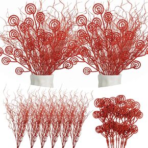 16 Pieces Glitter Christmas Picks Ornaments 6 Pcs Christmas Tree Pick and 10 Pcs Decorative Sticks Candy Decorations for Xmas Gift Vase Fillers Crafts Wreath Garland Party (Red)