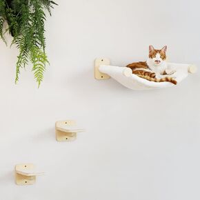 Fukumaru Cat Wall kamock مع خطوتين مجموعة ، أرفف تسلق القطط الحديثة أثاث ، سرير كيتي مع نسيج سميك للنوم والتسلق واللعب