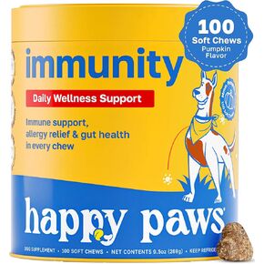 Immunity Daily Wellness Support for Dogs, Organic, Non GMO, Vegan Soft Chews with Turkey Tail, Reishi, Maitake, Astragalus, Turmeric, Vitamin C & Colostrum, Natural Pumpkin Flavor, 100 Ct