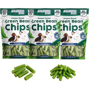 Atlantic Rush Freeze Dried Green Bean Chips for Dogs- 3 Bags of 1oz Resealable Bag of Dried, Green Crispy Beans- Single Ingredient, No Salt or Canola Oil- Crispy, Shelf Stable - Made in USA