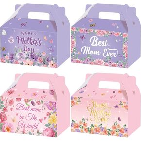 Ertyjikg 20 Pcs Mothers Day Treat Boxes Happy Mothers Day Paper Gift Bags Best Mom Birthday Party Favor Box Floral Gifts Cookies Cupcake Boxes with Handle for Mother's Day Party Decoration Supplies