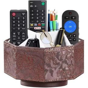 PU Leather Remote Control Holder ، 360 درجة غزل التلفزيون CADDY ، 9 منظمي مكتب الشبكات والملحقات لوحدة التحكم في التخزين ، الآلة الحاسبة ، البريد ، الوسائط ، القلم ، الهاتف ، إلخ (العتيقة)