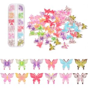 60pcs Micro Resin Butterflies, 0.41x0.33in Glitter Miniature Tiny Butterflies Small Butterfly Figurines Mini Butterflies Figures for Decoration Dream Garden Doll House Miniature Landscape(Flash)