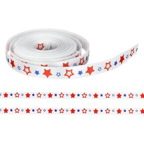 Dohia Patriotic Ribbon 4th of July Ribbon Memorial Day Gift Wrapping Labor Day USA Grosgrain Ribbons for Gift Wrapping Patriotic Decoration DIY D1-DLRSD (Stars)