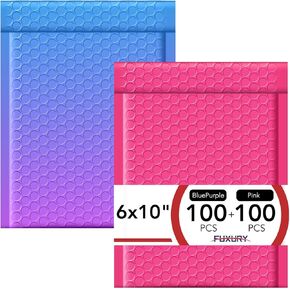 Fuxury 200pc Bubble Mailers, 100Pack 6x10 Padded Envelopes BluePurple+6x10 100Pack Bubble Mailers Light Pink, Self Seal Waterproof Mailing Envelopes Bubble Padded Bulk, Mailers Bubble Padded