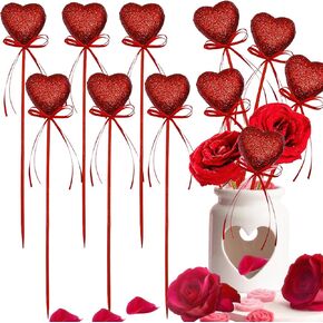6 PCS Glitter Glitter على شكل قلب يختار Bowknot Floral Sparkly Sticks Foam Foam Berry تنبع لمستلزمات حفلات الزفاف