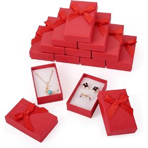 Boutigem 12 حزمة مربعات الهدايا مجوهرات مع أغطية أبيض أبيض صغير من الورق الورق المقوى الصناديق الصناديق المستطيل نمط شريط الصناديق الصناديق قلادة قلادة الصناديق لزفاف عيد ميلاد المهرجان