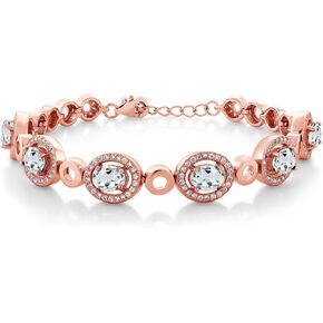 Gem Stone King 18K Rose Gold Plated Silver Purple Amethyst Tennis Bracelet For Women (6.42 Cttw, Gemstone Birthstone, Oval 7X5MM, 7 Inch with 1 Inch Extender)