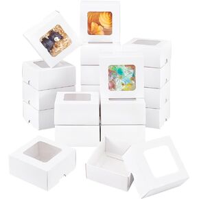 Benecreat 20pcs صندوق ورق Kraft الأبيض مع نافذة صافية ، 3 × 3x1.5 بوصة مربعة مربعة كرافت.