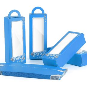14-Pack Blue Party Favor Boxes for Boys – Candy Treat Bags with Transparent Window for Birthday Parties, Baby Showers, Prince-Themed Events, and More – Easy to Assemble Sturdy Gift Boxes