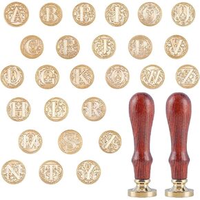 Craspire Wax Seal Seal Heads 26 خطابًا A-Z Alphabet Alphabet Brass Brass Head Sealing Stamp مع 2pcs مقبض خشبي ، ختم الحرف الشمع لعيد عيد الميلاد دعوات عيد الهالوين