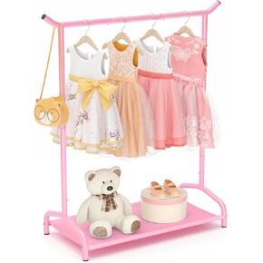 EAGMAK Kids Clothing Rack, Baby Clothes Rack with Bottom Storage Shelf, Kids Dress Up Rack for Little Girls, Metal Coat Rack Toddler Closet Organizer, Costume Garment Rack for Hanging Clothes (White)