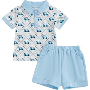 Toddler Baby Boy Clothes Stripes Short Sleeve Button Down Shirt Tops Summer Spring Shorts Set Infant Golf Outfit