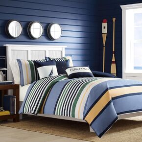 Nautica - Queen Comforter Set, Cotton Reversible Bedding with Matching Shams, Stylish Home Decor (Dover Blue, Queen)