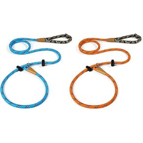 lynxking Dog Leash 3/8in x 6ft Slip Lead Reflective Blue and Orange, 2 Pack