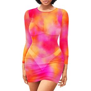 Daci Women's Sexy Sheer Mesh Swimsuit Cover up with Long Sleeves Beach Dress Bodycon Style