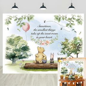 Bear Theme Party Decoration Backdrop Cartoon Pooh Birthday Party Photography Backdrop for Girls Children's Party Backdrop Baby Shower Cake Table Decoration Background 5X3FT
