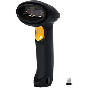 Barcode Scanner (2.4GHz Wireless USB Automatic & USB2.0 Wired) Rechargeable 1D Handheld Bar-Code Reader Support for FedEx and USPS Maximum Offline 2600 Code Entries