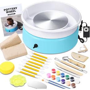Goody King Mini Pottery Wheel-9.4 "Wheel Pottery for البالغين المبتدئين ، ودعم القرص الدوار المنقص مع السرعة القابلة للتعديل مع 16 أدوات تشكيل الفخار ، إلى الأمام والعكس الأزرق