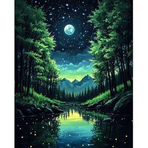 Arttoplus Landscape Paint by Numbers Kit للبالغين- فورست كبار الطلاء بأرقام أرقام ، لوحة أكريليك القمر بواسطة أرقام أرقام للبالغين للهدية جدار ديكور 16 × 20 بوصة