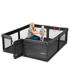 Baby Playpen 79"x71" wth A Door, Baby Playard for Babies and Toddlers, Baby Fence Play Pens for Indoor & Outdoor, Sturdy Safety Play Pen with Soft Breathable Mesh, Anti-Fall, Black