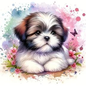 VCLKDIY Cute Dog Diamond Art Kits for Adults, 5D Diamond Painting Kits for Adults Beginners, DIY Full Round Drill Diamond Dot Painting Gem Art Kits for Adult, Home Wall Decor 13.8x13.8 Inch
