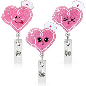 3 Pack Cute Nurse Badge Reel Retractable with ID Clip,Nursing Badge Holder with Alligator Clip, Fun Heart Design for Nurse, Nursing Student, Medical Assistant, Healthcare Professio