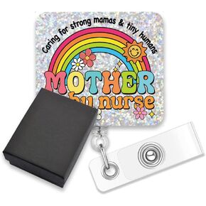 AGMDESIGN Caring for Strong Mamas & Tiny Humans Mother Baby Nurse Funny Badge Reel Retractable Alligator Clip, Mother Baby Nurse Badge Gifts, Perfect Reel Gifts for Labor and Delivery Neonatal Nurses