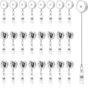25 Pack Clear Retractable Badge Reels 24'' Badge Reel Clips Badge Holders with Swivel Alligator Clip Retractable ID Name Card Holders for Students Teachers Office Workers