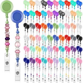 Sayglossy 100 PCS شارة قابلة للخروج حامل مقاطع قابلة للسحب للخرز BADS BAND BARN BAR ID بكرات الشارة مع مقطع حزام عناصر قابلة للخرز هدية DIY للممرضة لملوازات المكتب الممرضة