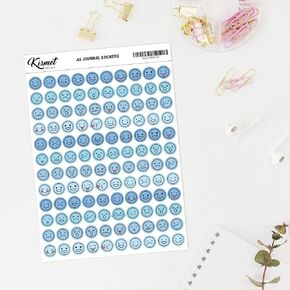 A5 Circle Mood Tracker Stickers in Blue - 120 Pieces 5.3" x 8.3" - Craft Journal Snail Mail Planner Journal Diary Paper Sticker Sheet