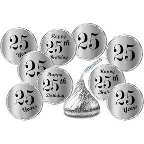 ملصقات عيد ميلاد Silver Foil 25 ، (مجموعة من 216) ملصقات شوكولاتة تسميات لعيد ميلاد 25 ، تفضل الحفلات ديكور للقبلات. صنع في الولايات المتحدة