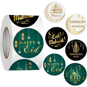 500pcs ملصقات رمضان لفة 1.5 "Eid Mubarak Sticker 6 أنماط الذهب رقائق الذهب لبطاقات المعايدة ديكورات العيد ، عيد الفطرية غلاف الأفق