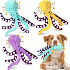 3 PCS Octopus Dog Toys ألعاب Deseaky Plush Dog لإبقائها مشغولة في مضغات عدوانية جرو التسنين التفاعلي الصغير والمتوسط ​​والكبير