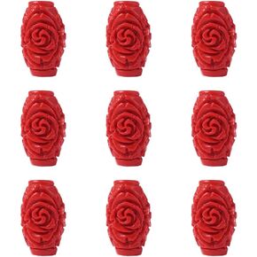 Beadthoven 50pcs برميل أحمر Cinnabar حبات فضفاضة منحوتة حبات صلاة محظوظة