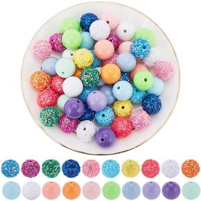 100Pcs Disco Ball Bead Beadable Pens Beads Bulk Acrylic Colorful Bubblegum Rhinestone Chunk Beading Round Crystal Large Loose Spacer Beads for Jewelry Making DIY Craft Pen Bracelet Supplies