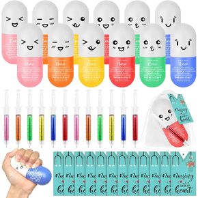 48 Pcs Nurse Stress Relief Gifts Include 12 Pill Stress Ball 12 Syringe Pens Bulk 12 Nurse Thank You Card 12 Organza Bag for Nursing Favors Anesthetist Gift Nurses Doctor Supplie
